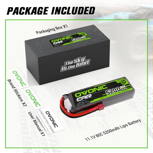 OVONIC 3S Lipo Battery 5200mAh 11.1V 80C RC Battery with Dean-Style T Connector for RC Car Boat Truck Helicopter Airplane Racing Models