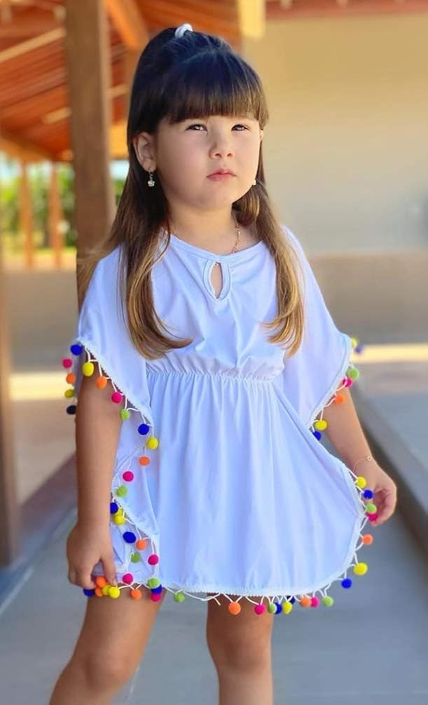 Baby Girls Swimwear Cover-Ups Beach Sundress Pompom Trim Tassel Balls Sundress Poncho Wraps Summer Beach Tops Set: Clothing, Shoes & Jewelry