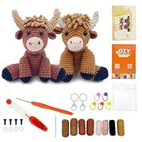 KBIBCK Häkelset für Anfänger, Häkelset Tiere, 2 Stück Hochlandrind Strickset für Erwachsene Kinder, Crochet Set mit Video Anleitung Häkelnadel Garn DIY Häkel Zubehör Bastelset