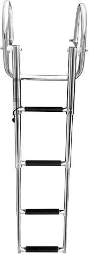 Miniatura 6 de Marinebaby Escalera de barco pontón de 4 escalones, escalera de acero inoxidable plegable telescópica para entrada trasera con barandilla de mano de