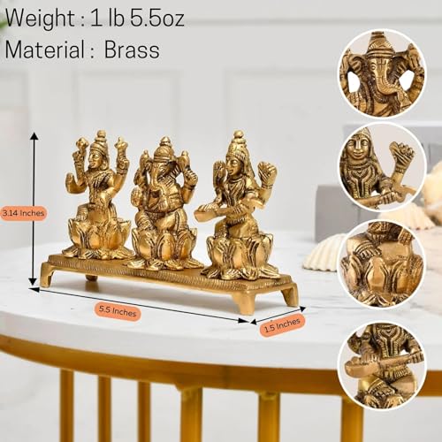 Estatua de Laxmi Ganesh Saraswati de bronce 5.5 in miniatura 4