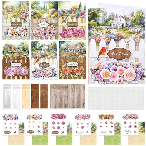 Gueevin 18 Set Petals Picket Fence Card Making Kit for Card Making Supplies & Crafting with Sticky Foam Pads Spring Handmade DIY Supplies Holiday Gift for Birthday Party
