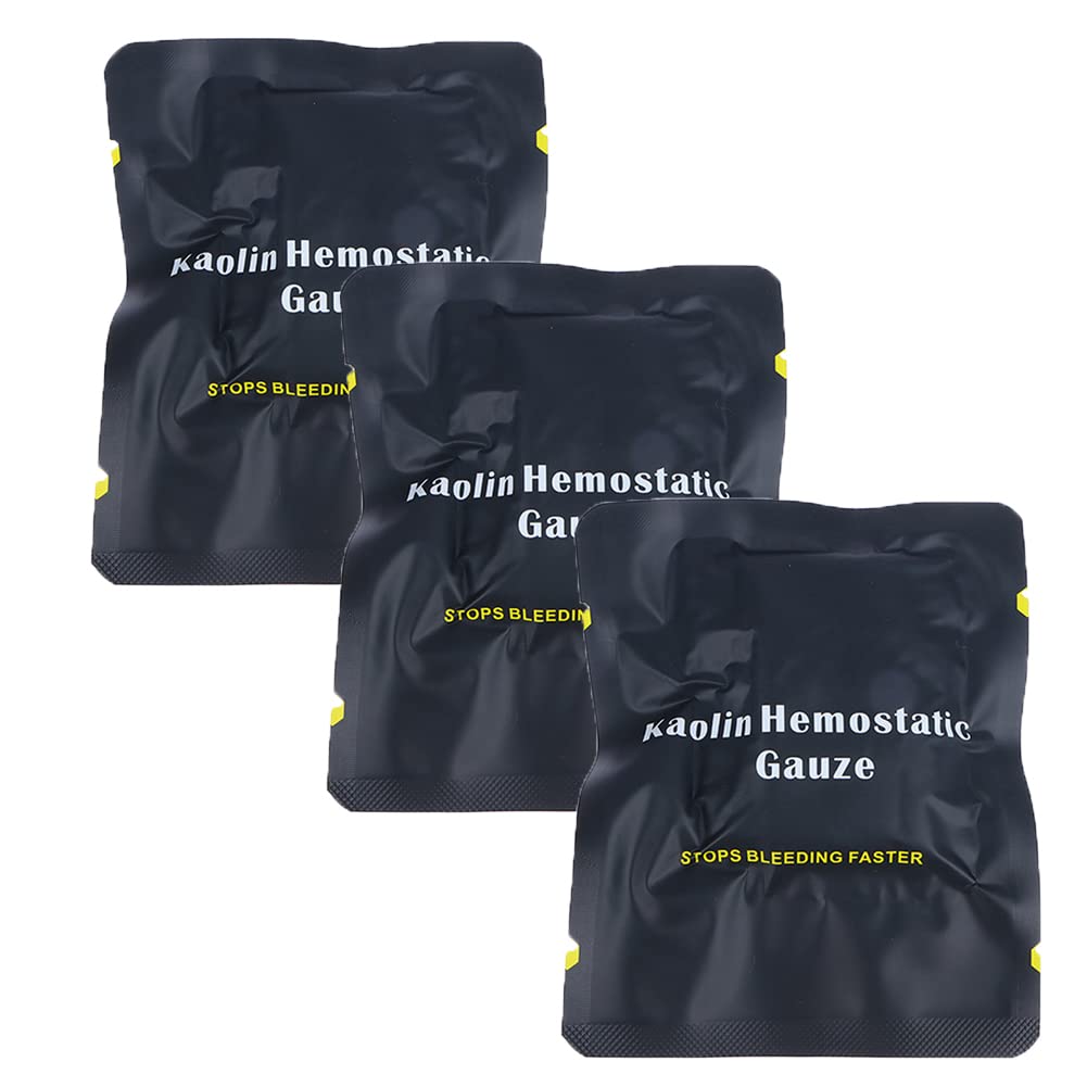 Confezione da 3 Garza emostatica di Pronto Soccorso, Garza sterile compressa, medicazione Medica di Emergenza, Benda di Controllo emostatico – 3,0 "x 4,0 Iarde