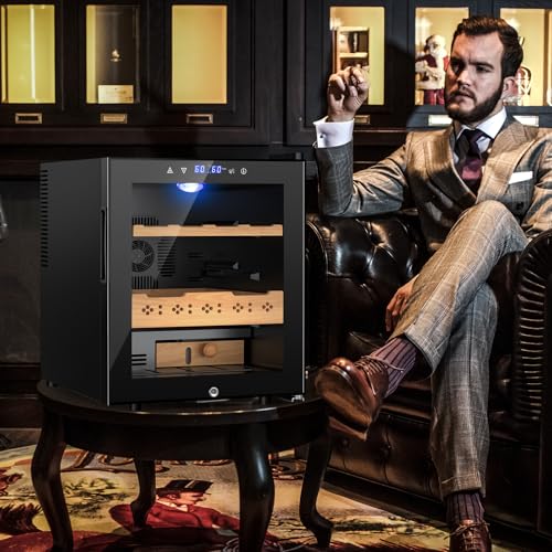 Image of 50L Electric Humidor, 300 Counts Large Capacity,Thermostatic Humidor Cabinet with Digital LED Screen, Safety Lock,Smart Humidity & Temp Control, Gifts for Men