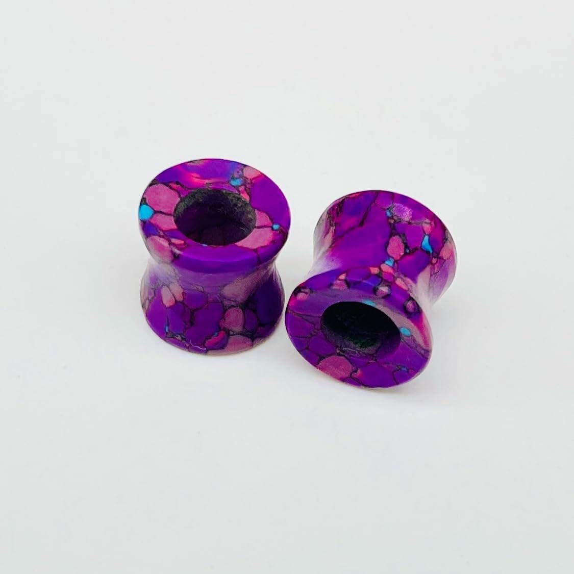 Purple Turquoise Stone Double Flared Ear Tunnels Plugs | Handmade Organic Body Piercing Jewelry | Saddle Fit Gauges for Stretched Ears