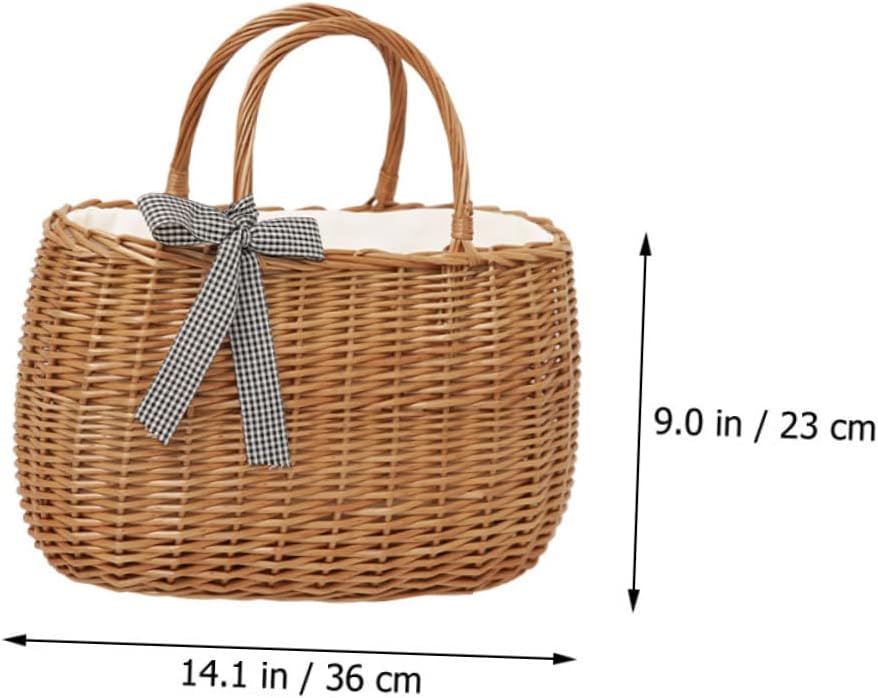 Hand Woven Flower Basket Bag Portable Handheld Woven Rattan Basket Multi-functional Storage for Home Decor