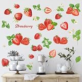 Epakh 41 Pieces Lemon Wall Stickers Apple Cherry Strawberry Fruit Stickers Peel and Stick Wall Decor for Kitchen Cabinet Window Country Restaurant Dining Room Decor(Strawberry)