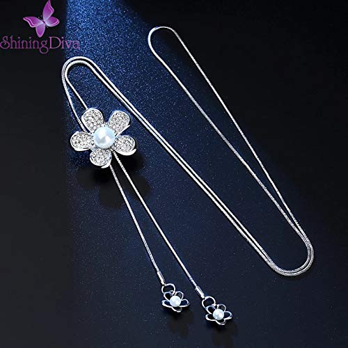 Image of Shining Diva Fashion Crystal Flower Stylish Long Chain Pendant Necklace for Women and Girls