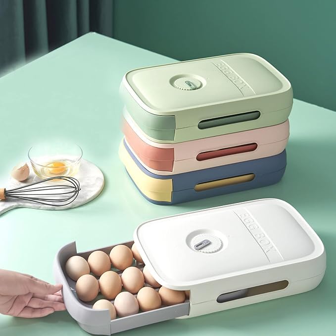 Portauova Per Frigorifero - Contenitore Plastica Con Coperchio E Indicatore Freschezza