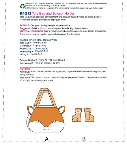 KWIK-SEW PATTERNS K4212OS Holder Borsa e Forbici