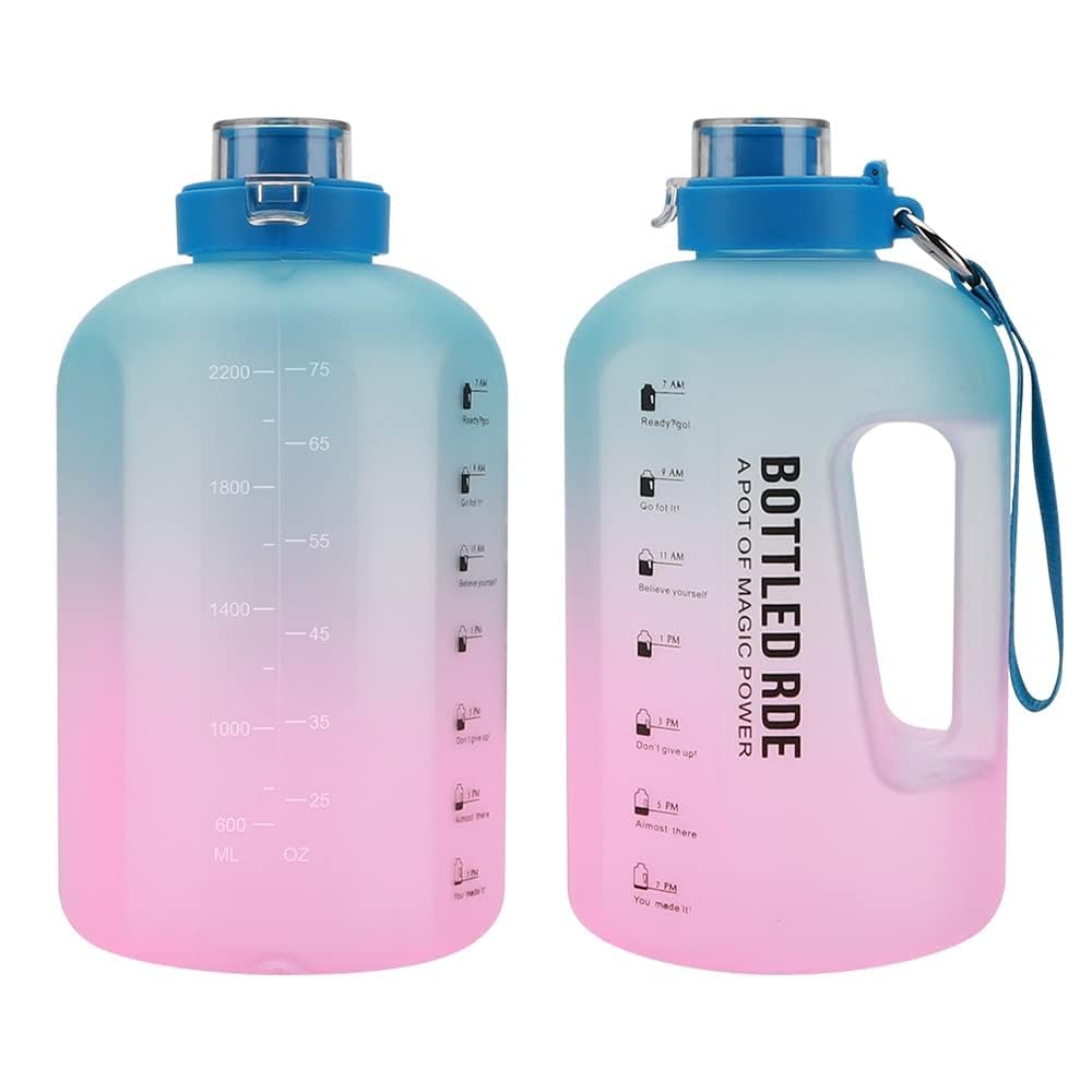 PIKFOSHalf Gallon Water Bottle | Gym Bottle with Straw Lid, Carry Strap Motivational Time Markings | Sport Water Bottles with Times to Drink, Large Reusable Bottle, Leakproof & BPA-free
