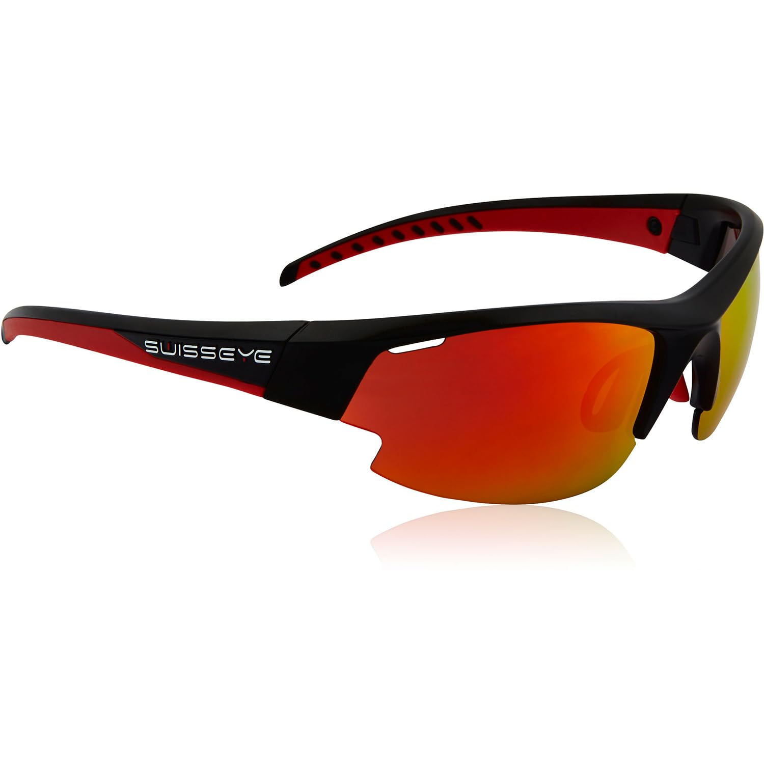 SWISSEYE Gardosa Re Sportbril (100% UVA-, UVB- en UVC-bescherming, verstelbare neuszone en rubberen beugeluiteinden, splintervrij materiaal TR90, incl. etui en 2 verwisselbare schijven), mat/rood