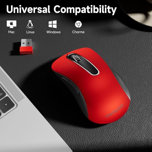 Image of memzuoix 2.4G Portable Wireless Mouse, 1400 DPI Mobile Optical Cordless Mice with USB Receiver for Computer, Laptop, PC, Desktop, MacBook, 5 Buttons, (Red)