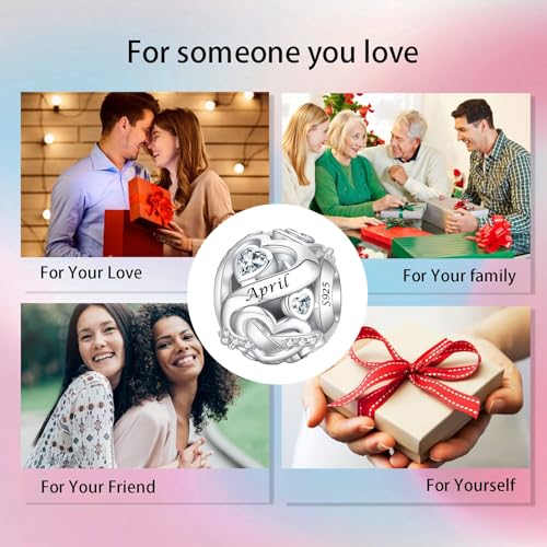 Image of Birthstone Charm 925 Sterling Silver Charms fits Bracelets and Necklace Pendant Bead Happy Birthday Charms Jewelry Present for Women Family Friends