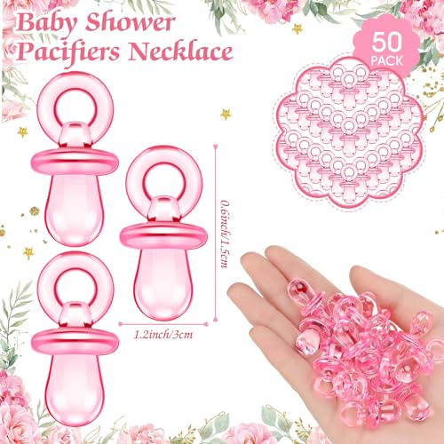 Image of Thyle 51 Pcs Pink Elephant Pacifier Hunt Baby Shower Games Include Hunt Sign 50 Acrylic Pacifiers It's a Girl Pink Elephant Theme Baby Shower Game Decoration Gift Sets for Gender Reveal Party Decor