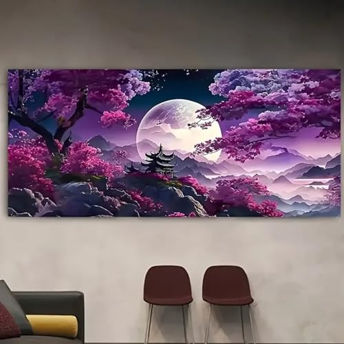 Toile abstraite montagne violette TONGYINLI cadre 70x140 cm