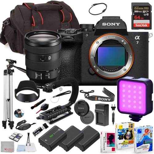 Image of Sony a7 V Mirrorless Camera with 24-105mm G Lens Bundle + 64gb Extreme Accessory Package Including LED Light, 2X Replacement Battery, U-Grip, Case, Tripod, Software and More (35 Items)