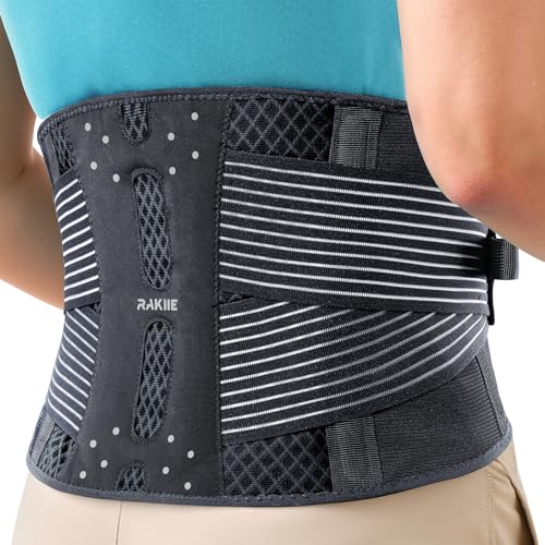 Rakiie Back Brace for Lower Back Pain Relief, Lightweight Back Support Brace for Men Women, Breathable Lumbar Support Pad, for Herniated Disc, Sciatica Scoliosis, Gray Size M