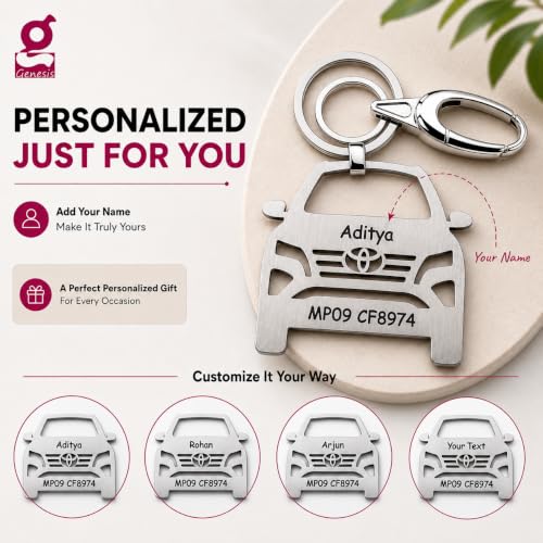 Image of Personalized Stainless Steel Key Chain /Key Ring | Durable, Compatible with All Models | Customized Car Number Plate | Ideal Gift for Him (Silver)