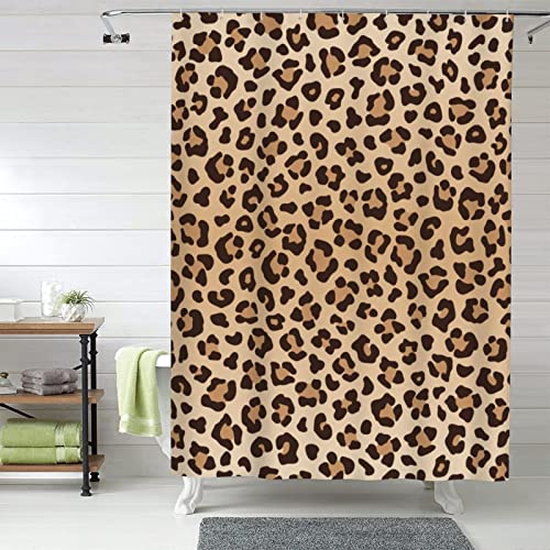Fiokroo Leopard Print Shower Curtain 60X72In Waterproof Polyester Fabric Animal Skin Texture Bath Curtain With 12 Hooks, Shower Curtains Sets For Home Bathroom Decor #TOP5