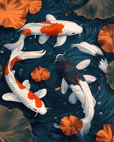 Image of WZWTYSM Stamped Cross Stitch Kits, Full Range of Embroidery Starter Needle tip Kits, Cross Stitch Stamped Pattern, 11CT Pre-Printed Fabric DIY Handmade by Adults Gift, 16x20 inches - Koi Pattern