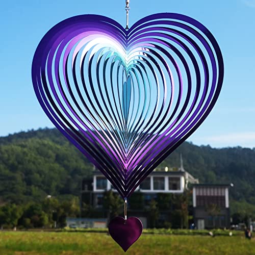 DJUAN Wind Spinner Purple-Green Gradient Love Heart 3D Metal Hanging Wind Spinners Worth Gift Stainless Steel Yard Art Decorations Indoor/Outdoor Kinetic Wind Sculptures & Spinners…