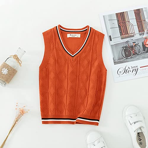 Kids Girls Casual V-Neck Sleeveless Knitted Sweater Vest Jumper Uniform Cable Knit Knitwear Tank Tops3
