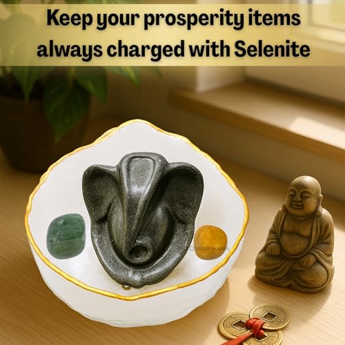 Image of Money Bowl - Selenite Money Magnet Bowls for Puja, Meditation, and Spiritual Rituals, Handcrafted Elegant Design, Ideal for Attracting Prosperity and Enhancing Spiritual Energy (Bowl + Ganesh)