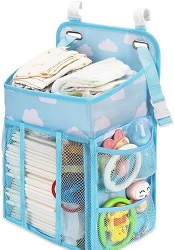 GEBYUIベビーおむつ収納バッグ 大容量 ベッドサイド吊り下げバッグ ベビーベッド ベビーカー収納 母子収納 ウォールバッグ ベビーカーバッグ 折りたたみ式 吊り下げ式 フック付き 多機能 小型おもちゃ収納