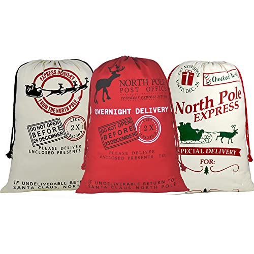 Tututassy 3Pack Blank Santa Sack, Personalized Santa Bag with Drawstring 26