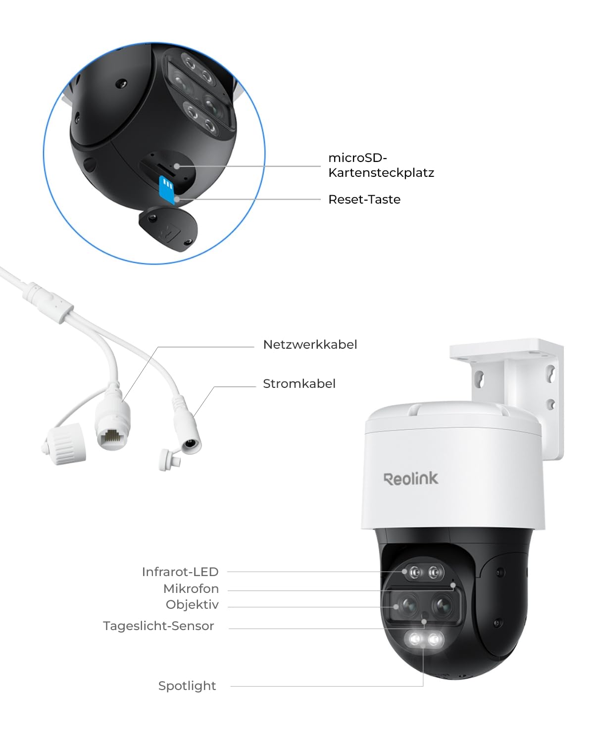 Reolink 4K 8MP PTZ PoE Überwachungskamera Außen mit Dual-Objektiv, 6X Hybridzoom, 355°/90° Schwenkbar, Auto-Tracking, Farbnachtsicht, Personen-/Fahrzeug-/Tiererkennung, 2-Wege-Audio, TrackMix PoE