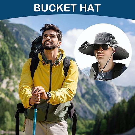 Solar Fan Cap,The Cap and Solar Fans are Built-in, Waterproof Outdoor Hiking, Camping and Fishing Caps Gray, The Fishing Caps and Fan are for Men
