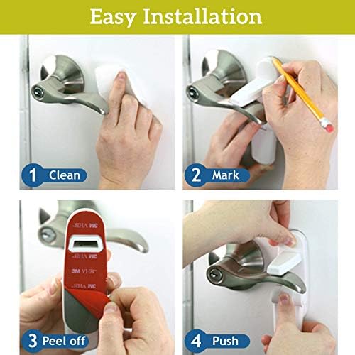 Door Lever Lock (2 Pack) Prevents Toddlers from Opening Doors. 3.25" L * 1.5" W * 4.5" H Easy One Hand Operation for Adults. Durable ABS with 3M Adhesive Backing. Simple Install, No Tools Needed. — view 2