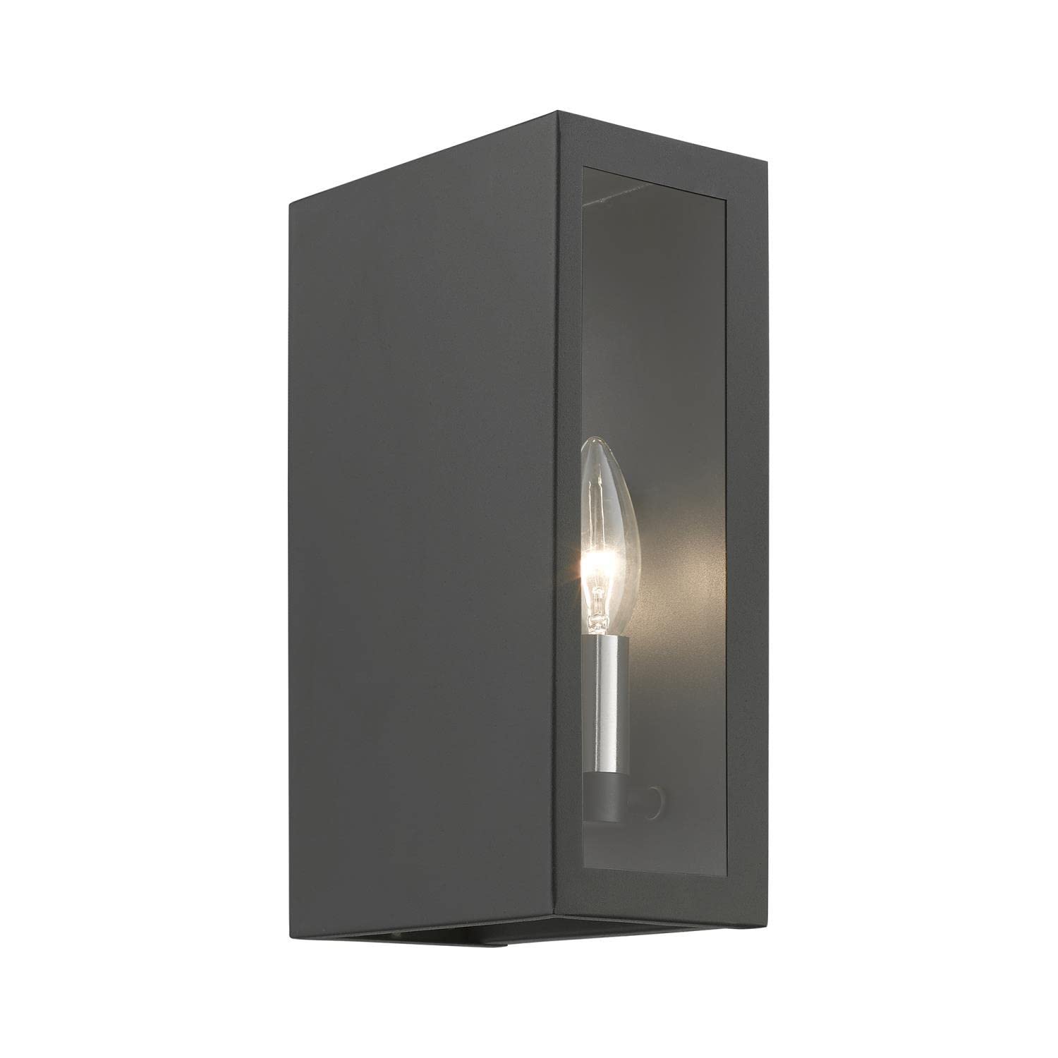 Livex Lighting, 29122-14, Winfield, Outdoor ADA Medium Sconce, Textured Black with Brushed Nickel Candles