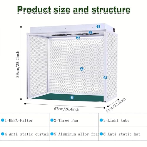 Campana de flujo laminar vertical, banco de limpieza de flujo de aire con filtro HEPA para talleres y laboratorios, área de trabajo de 26 x 12 x 20 pulgadas, ideal para reparación de teléfonos y más