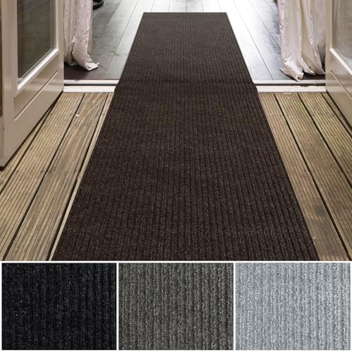 iCustomRug Ribbed Hallway Runner – 3'x10' Brown, Indoor/Outdoor, Non-Slip TPR