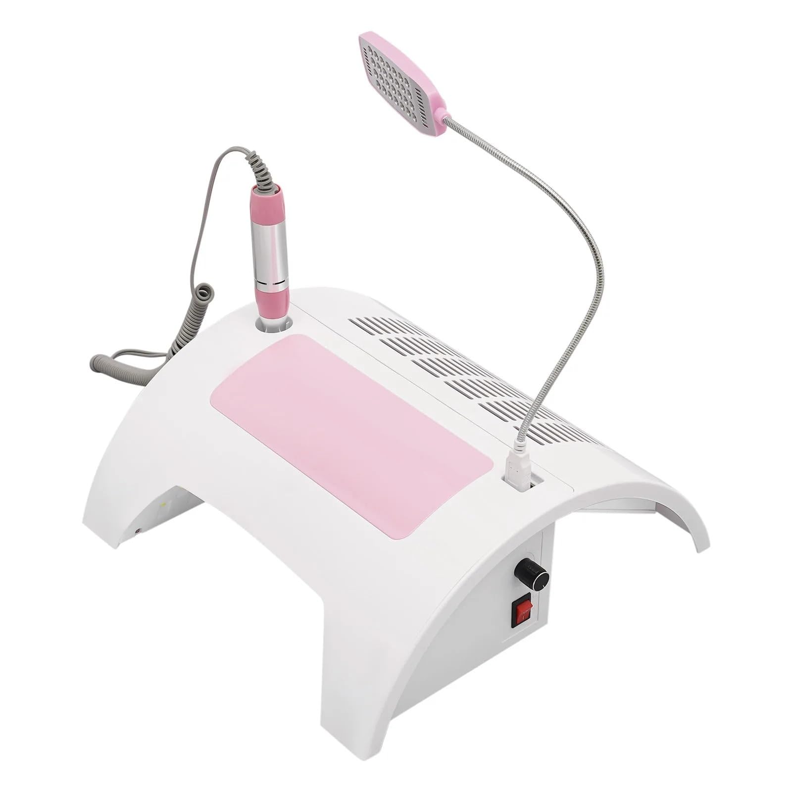 Extractor de polvo de uñas, Lámpara de uñas 5 en 1 con colector de polvo, taladro, reposamanos y lámpara LED de escritorio for esmalte de gel, for salón de uñas y uso doméstico.