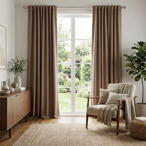 Image of RYB HOME Blackout Curtains for Living Room, Privacy Thermal Insulating Window Treatment Drapes for Bedroom Dining Home Office Basement, W 42 x L 84 inches, Mocha, 2 Panels