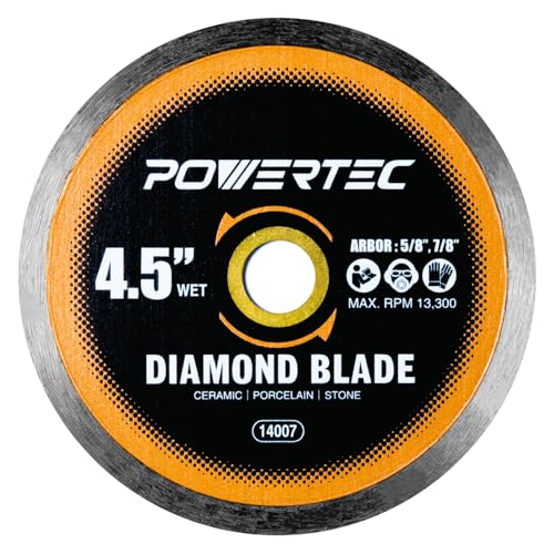 Image of POWERTEC 4-1 /2 inch Continuous Rim Diamond Saw Blade for Angle Grinder, Diamond Blade for Cutting Ceramic, Porcelain, Natural Stone Tile, Wet Cutting Only 4.5 inch Diamond Blades, 1 Pack (14007)