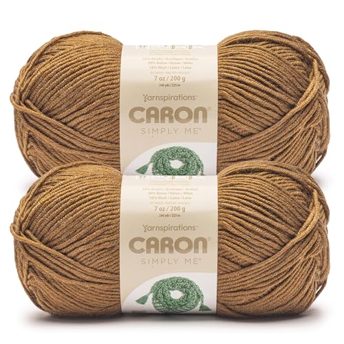 Image of Caron Simply Me, Soft Yarn for Crocheting, Caramel Heather, 2-Pack | #5 Bulky Yarn, 62% Acrylic 20% Nylon 18% Wool, Soft Yarn for Knitting, Crochet, Hobby Crafts, 197yd, 160g /5.64oz per skein