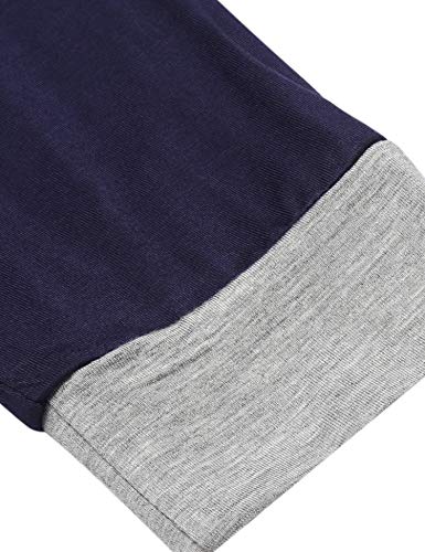 Ekouaer Nightgown Women's Long Sleeve Long Sleep Shirt V Neck Night Dress Sleepwear Loungewear(Navy Blue,M)