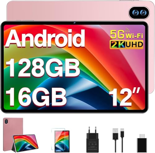 MEBERRY Tablet 12 Pollici Tablet 2K Schermi, 16GB RAM+128GB ROM (TF 1TB), 2000 * 1200 Pixels/13+5MP/8000mAh/Bluetooth5.0,Octa-Core 2.0GHz 5GWiFi - Oro