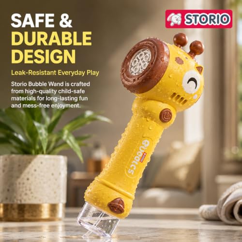 Image of Storio Bubble Wand Machine for Kids 3+ Years - Giraffe | Automatic Bubble Maker Toy with LED Lights & 12 Bubble Holes | Outdoor Bubble Toy for Boys Girls | Birthday Return Gifts Party Favors for Kids