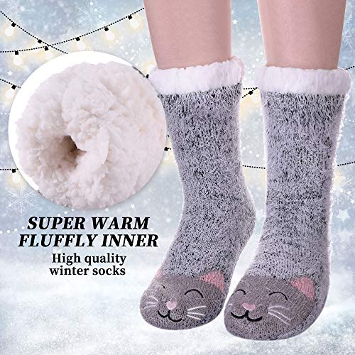 Lanleo Lanleo Fuzzy Slipper Socks For Women With Grippers Winter Warm Thick Plush Fleece Lining Non Slip Christmas Home Socks thumb #5