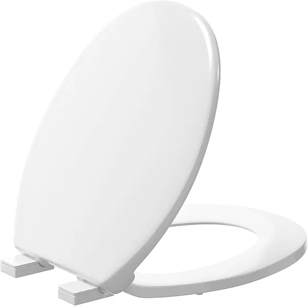 PUKANIUM Toilet Seat, Round Toilet Seat with Slow Close Hinges, Two Sets of Parts, Never Loosen, Easy Installation and Cleaning, Durable Plastic，For Most Standard Round Toilet Seats, 16.5"L x 14"W