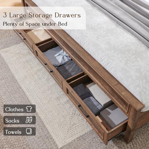 Image of ACCOHOHO Farmhouse Queen Size Bed Frame with 53 inch Tall Headboard Light Brown