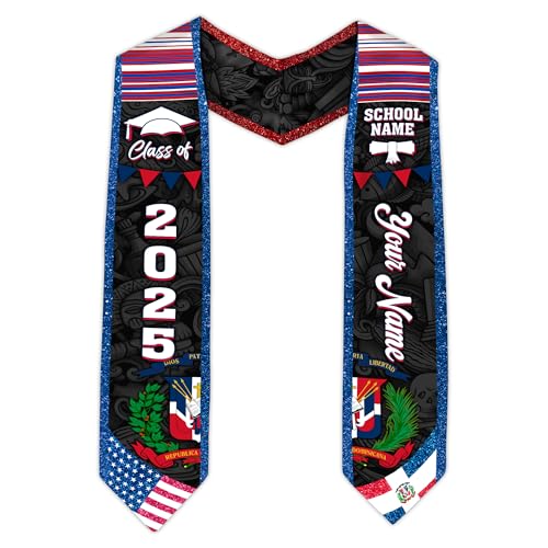 MonkeyVan Custom Dominican Sash Graduation, Dominicans Flag Graduation Sash 2025, Dominican Republic Graduation Stole Style 10
