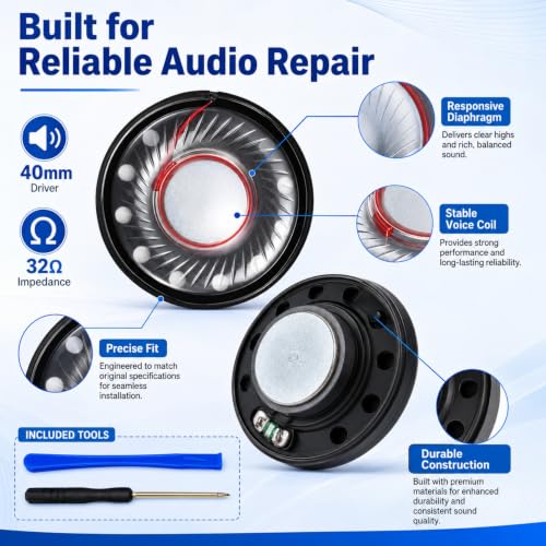 Image of 2 Pack Replacement Speaker Driver for Beats Studio3, Studio2, Studio Pro, WH-1000XM4, WH-1000XM3, QC35 QC25 QC15 QC2 Headphones 40mm 32ohm