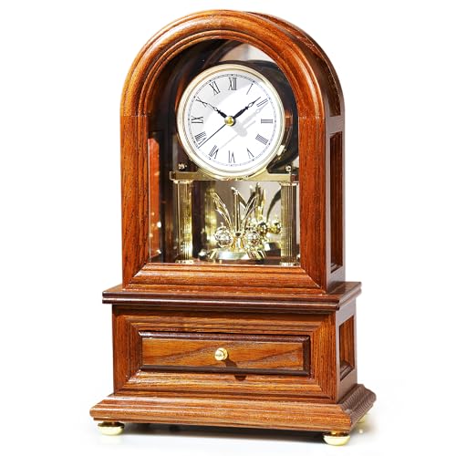 AYRELY® Wooden Table Anniversary Clock, Antique Shelf Clocks, Revolving Pendulum Mantel Clocks, Desk Grandfather Clock for Living Room, Home Decor Gift