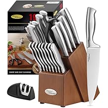 Marco Almond MA22 Knife Sets, 19 Pieces Stainless Steel Hollow Handle Kitchen Knives Block Set